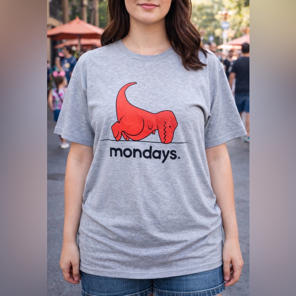 Gray Dog T-Shirt with Red Dinosaur Design